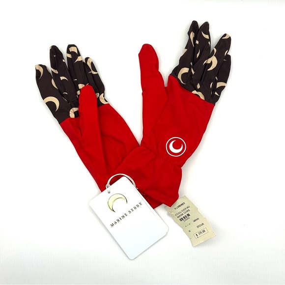 Marine Serre Gloves Red & Brown Color-block Moon M. New w/ Tags